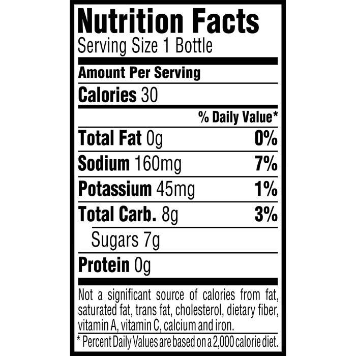 Nutrition facts label for gatorade