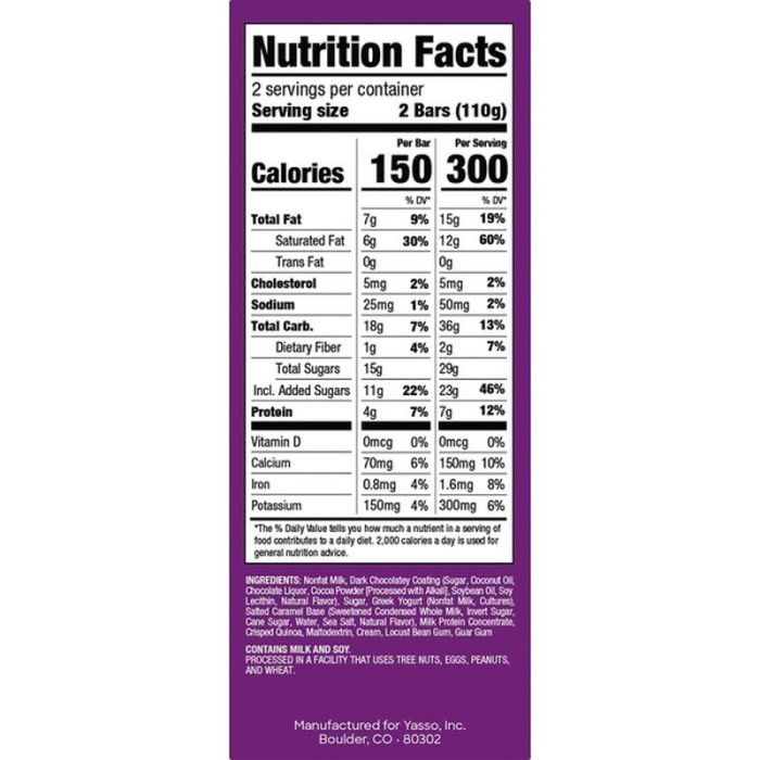 Yasso bars nutrition facts