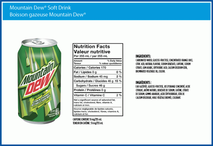 Mountain dew nutrition facts label