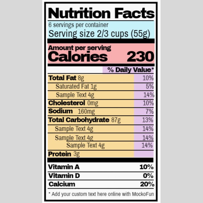 Nutrition facts label template